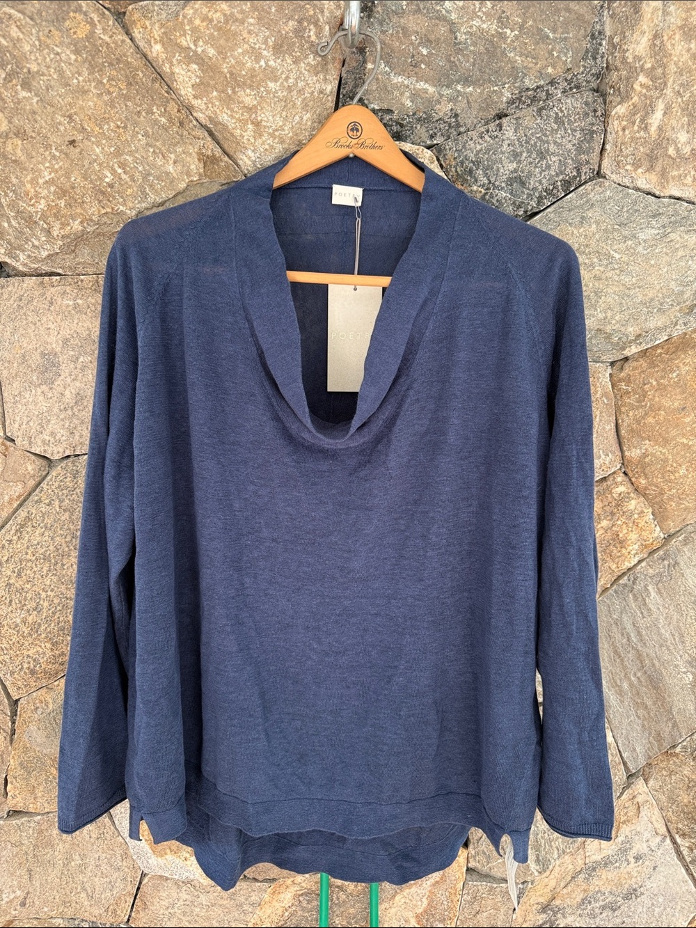 Poetry Navy Cowl Neck Lightweight Sweater